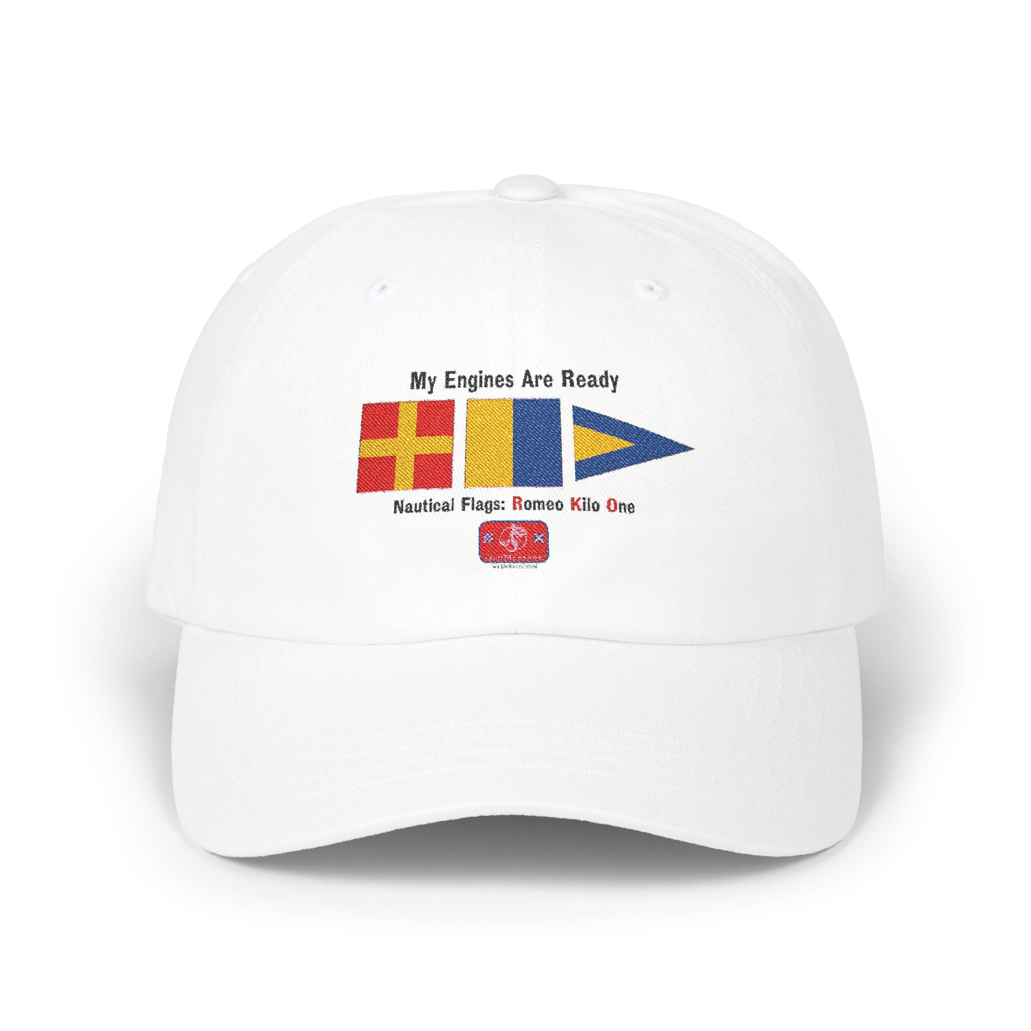 Classic Dad Cap ROMEO KILO ONE Signal Flag, means My Engines Are Ready