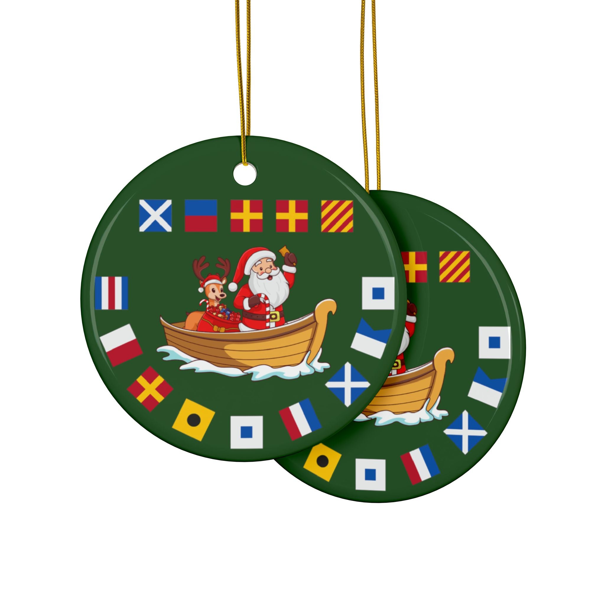 Ceramic Ornaments, 2-Side Print, Signal Flags Merry Christmas