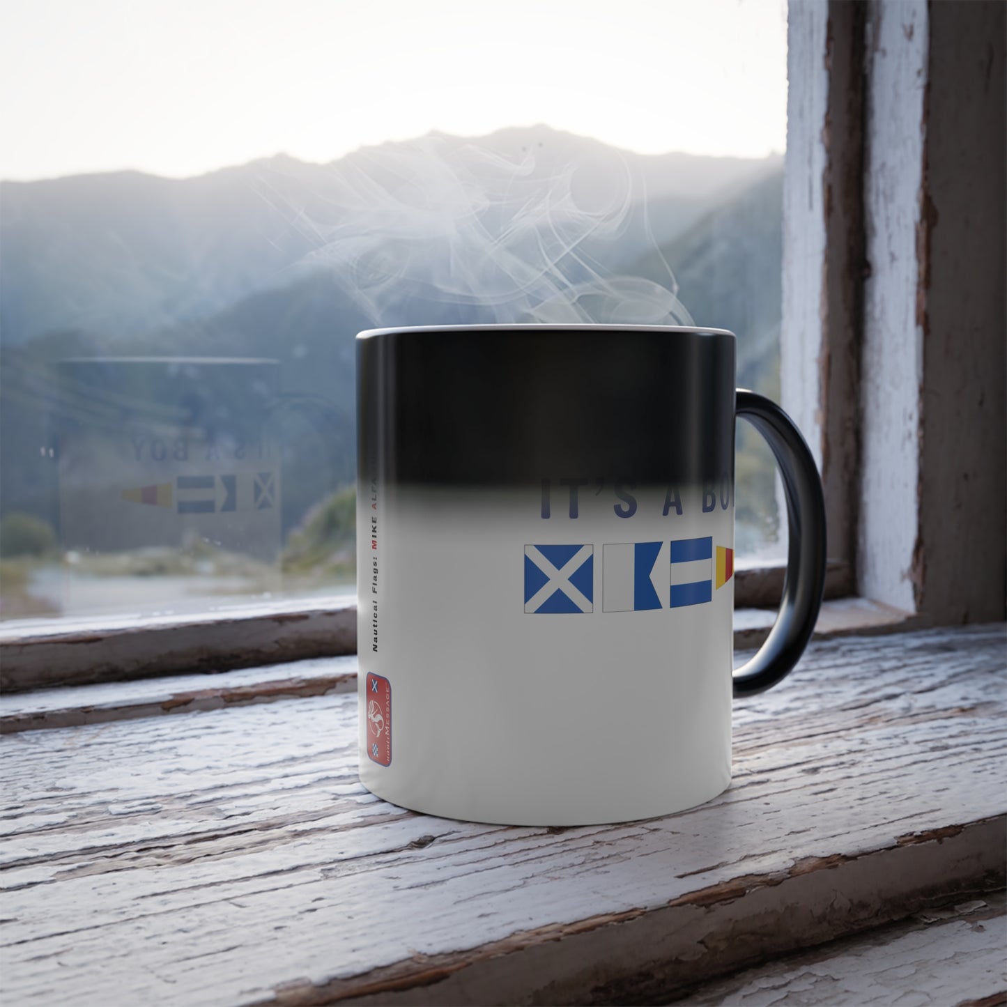 nautiMessage Hidden Message Gender Reveal Mug - MIKE ALFA JULIETT ZERO - It's a Boy