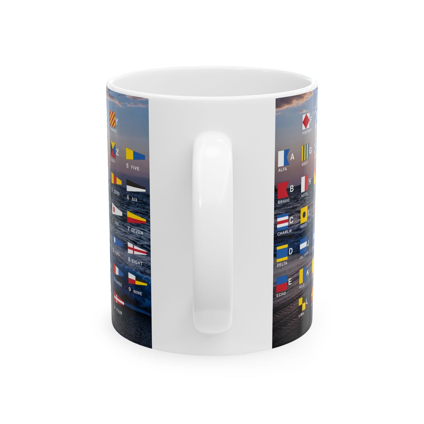 Signal Flag Ceramic Mug, (11oz, 15oz) - All Flags over Beach Scene