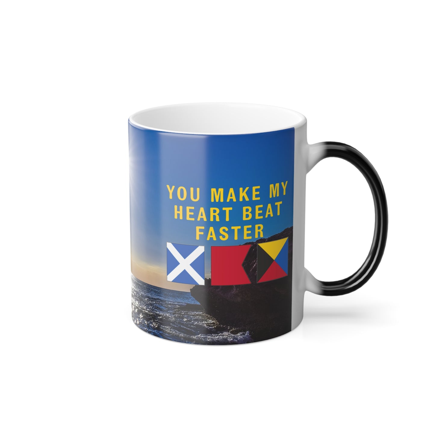 nautiMessage Hidden Message Mug  - MIKE BRAVO ZULU - You Make My Heart Beat Faster