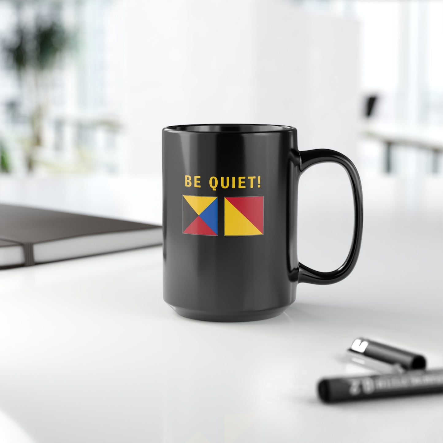 nautiMessage Black Mug - ZULU OSCAR - Be Quiet!