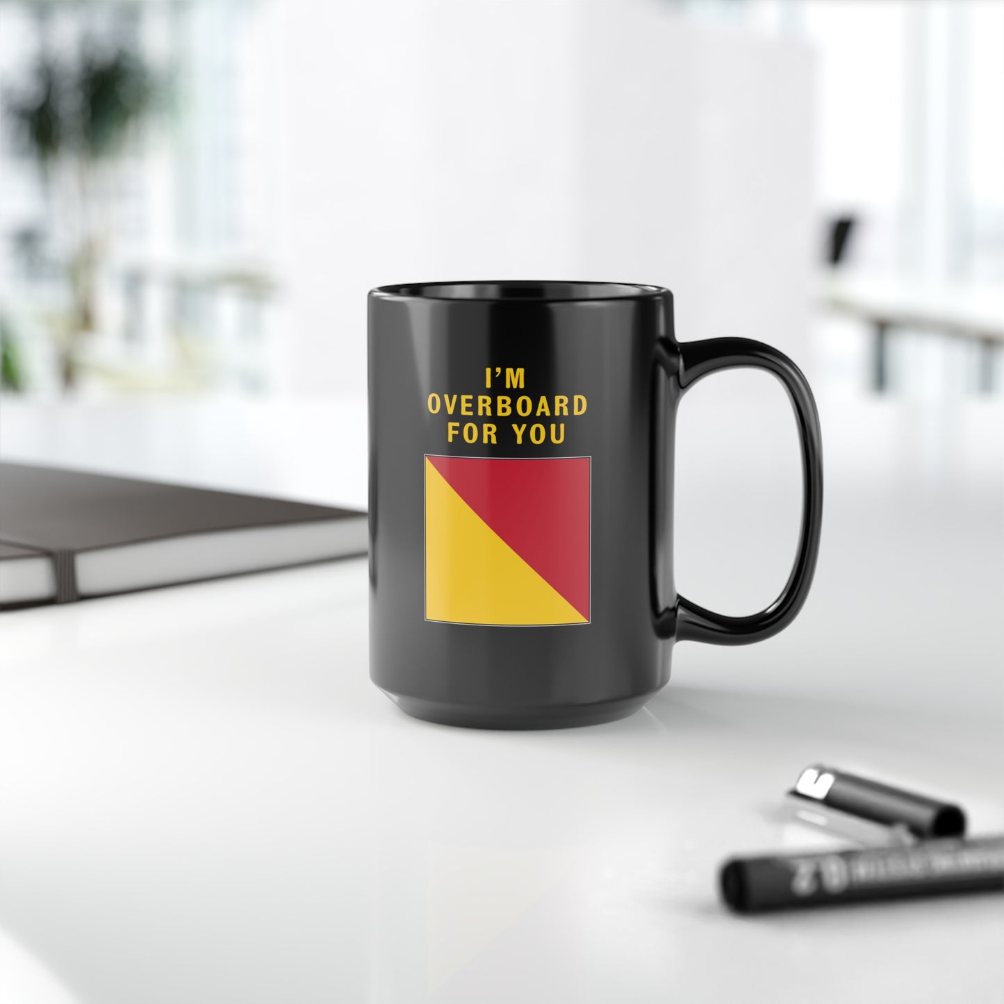 nautiMessage Black Mug - OSCAR - I am Overboard for You