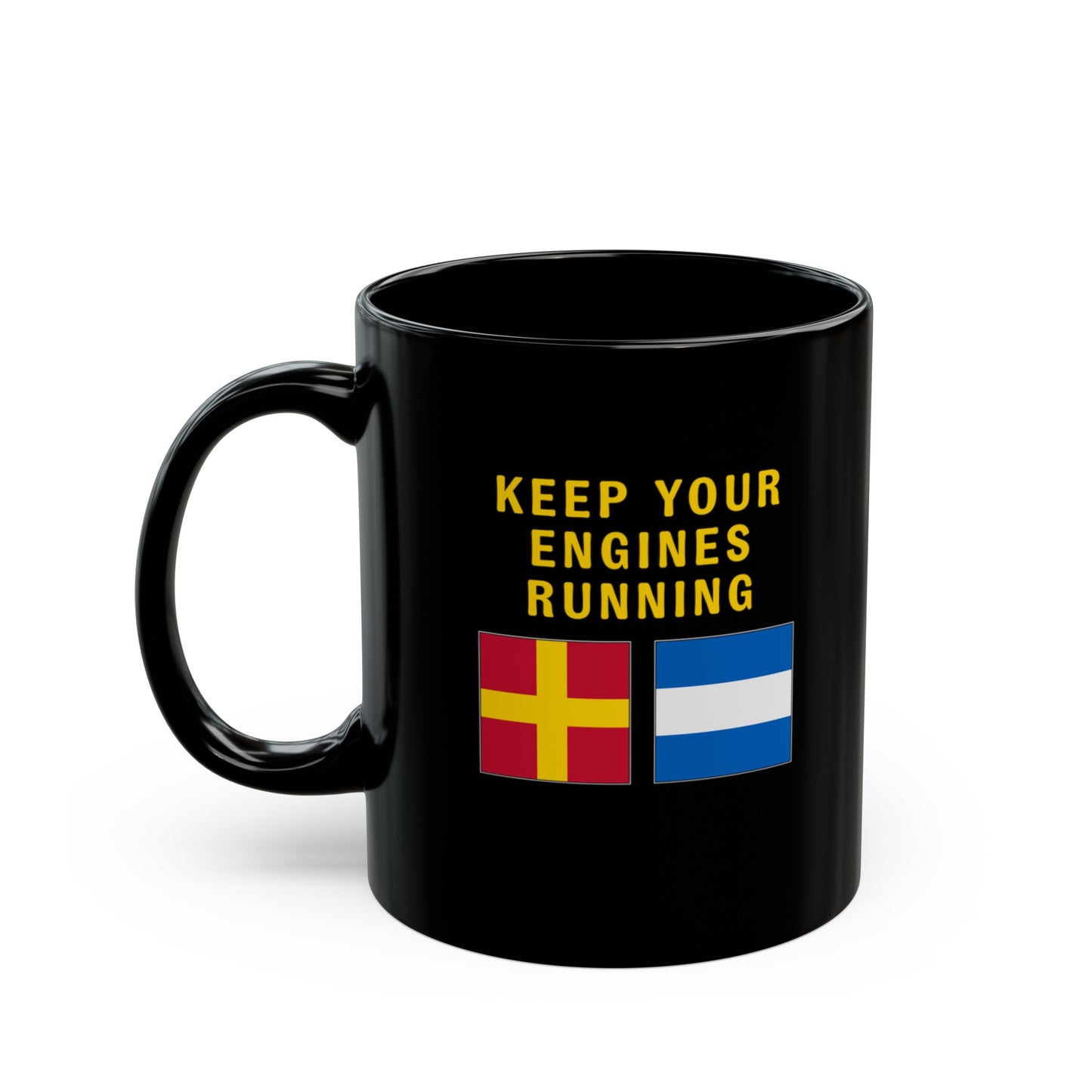 nautiMessage Black Mug - ROMEO JULIETT - Keep Your Engines Running