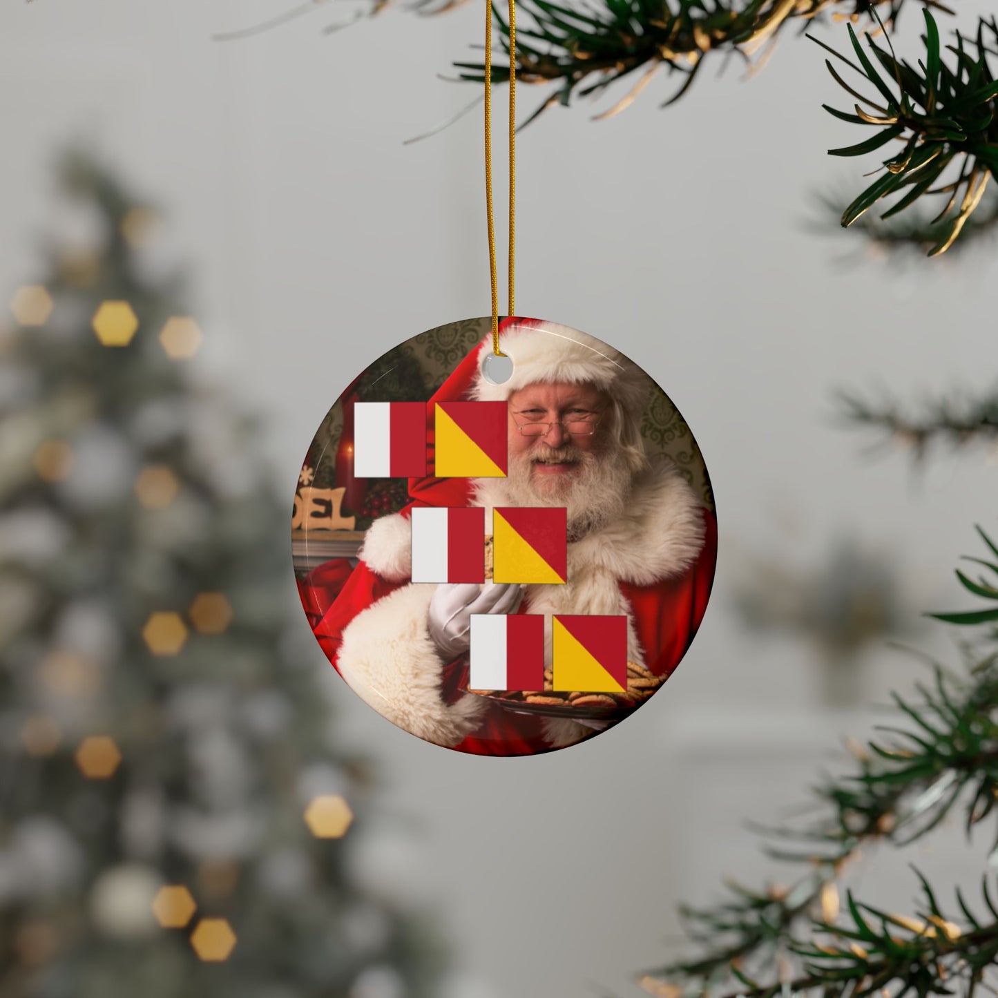 Ceramic Ornaments, 2-Side Print, Signal Flags HoHoHo Santa3