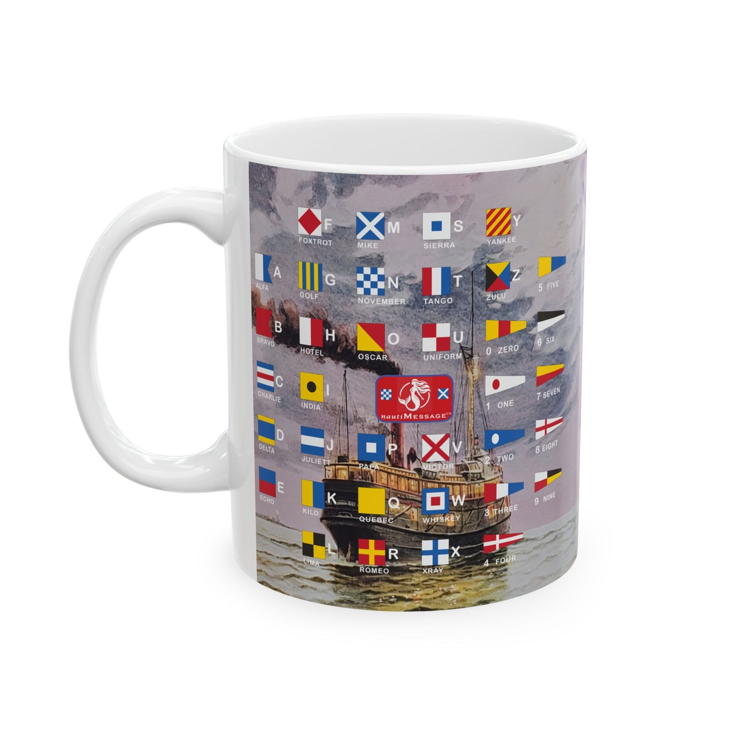 Pewabic Mug. Smaller flags