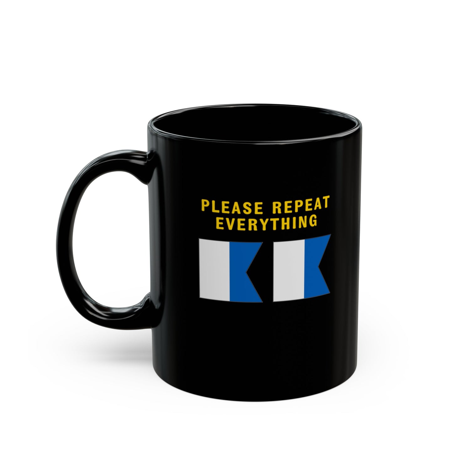 nautiMessage Black Mug - ALFA ALFA - Please Repeat Everything