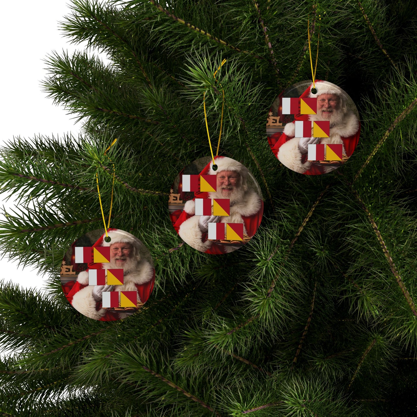 Ceramic Ornaments, 2-Side Print, Signal Flags HoHoHo Santa3