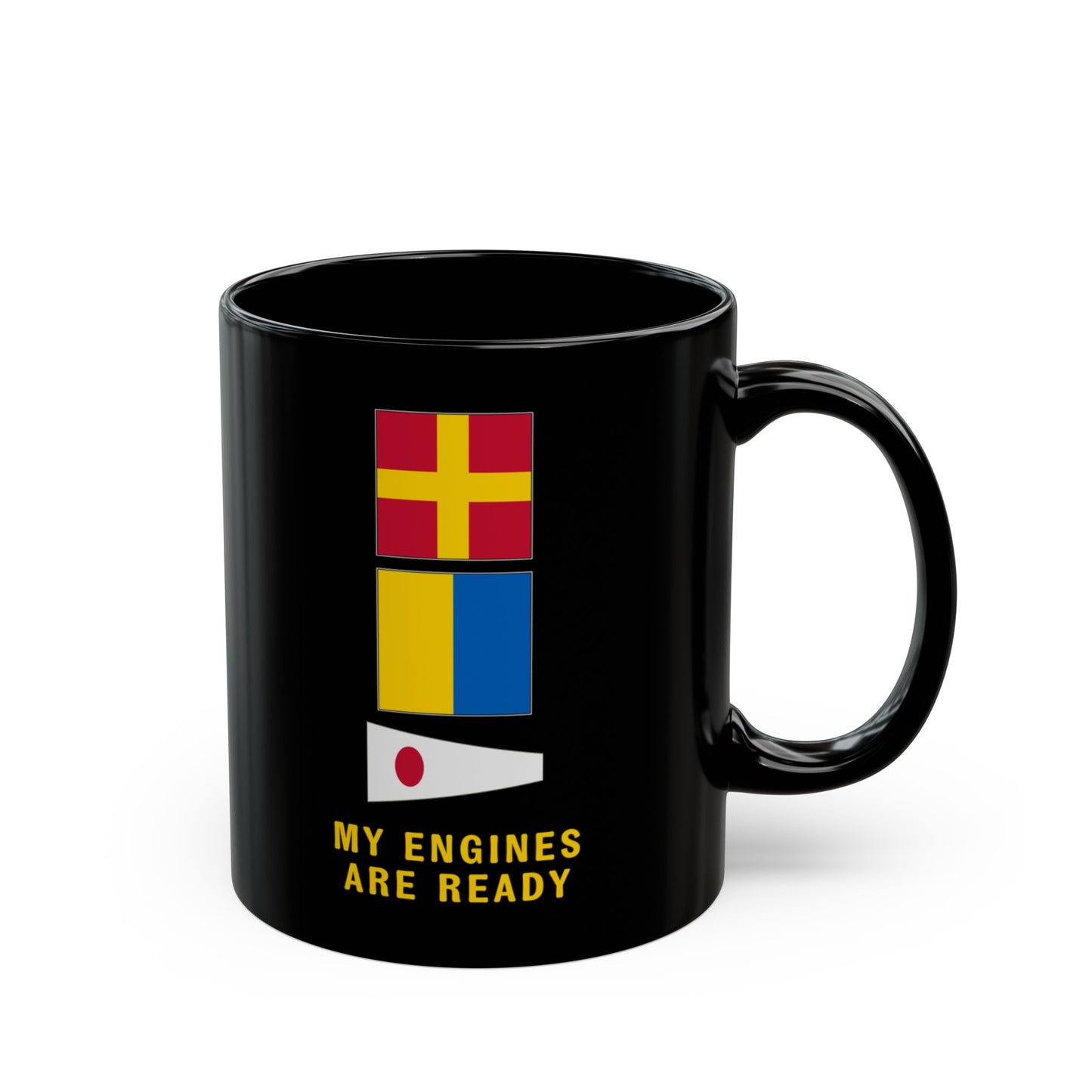 nautiMessage Black Mug - ROMEO KILO ONE - My Engines are Ready