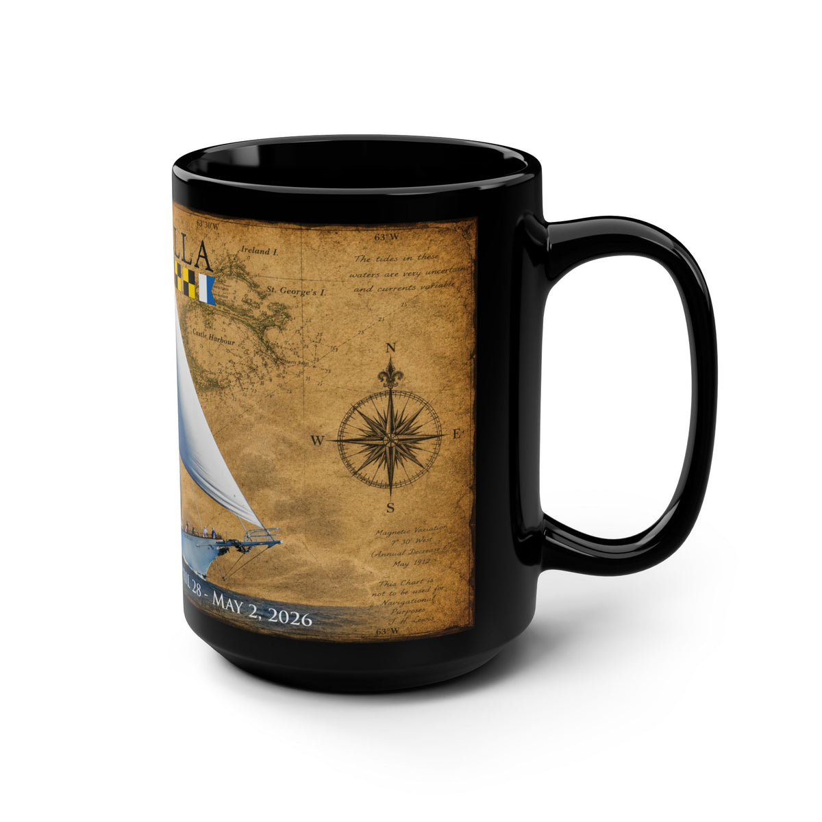 Arabella Bermuda Sailboat Black 15oz Mug