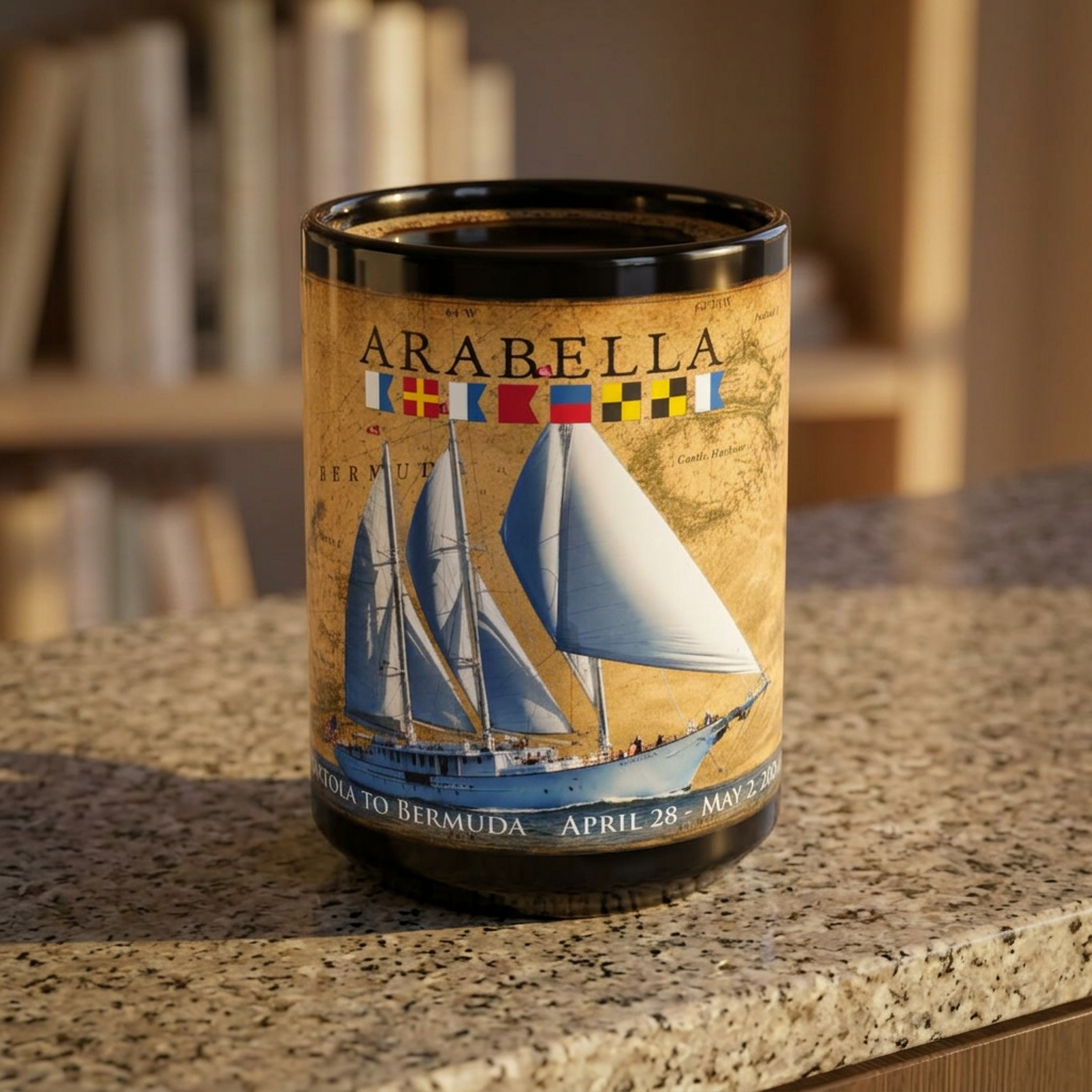 Arabella Bermuda Sailboat Black 15oz Mug