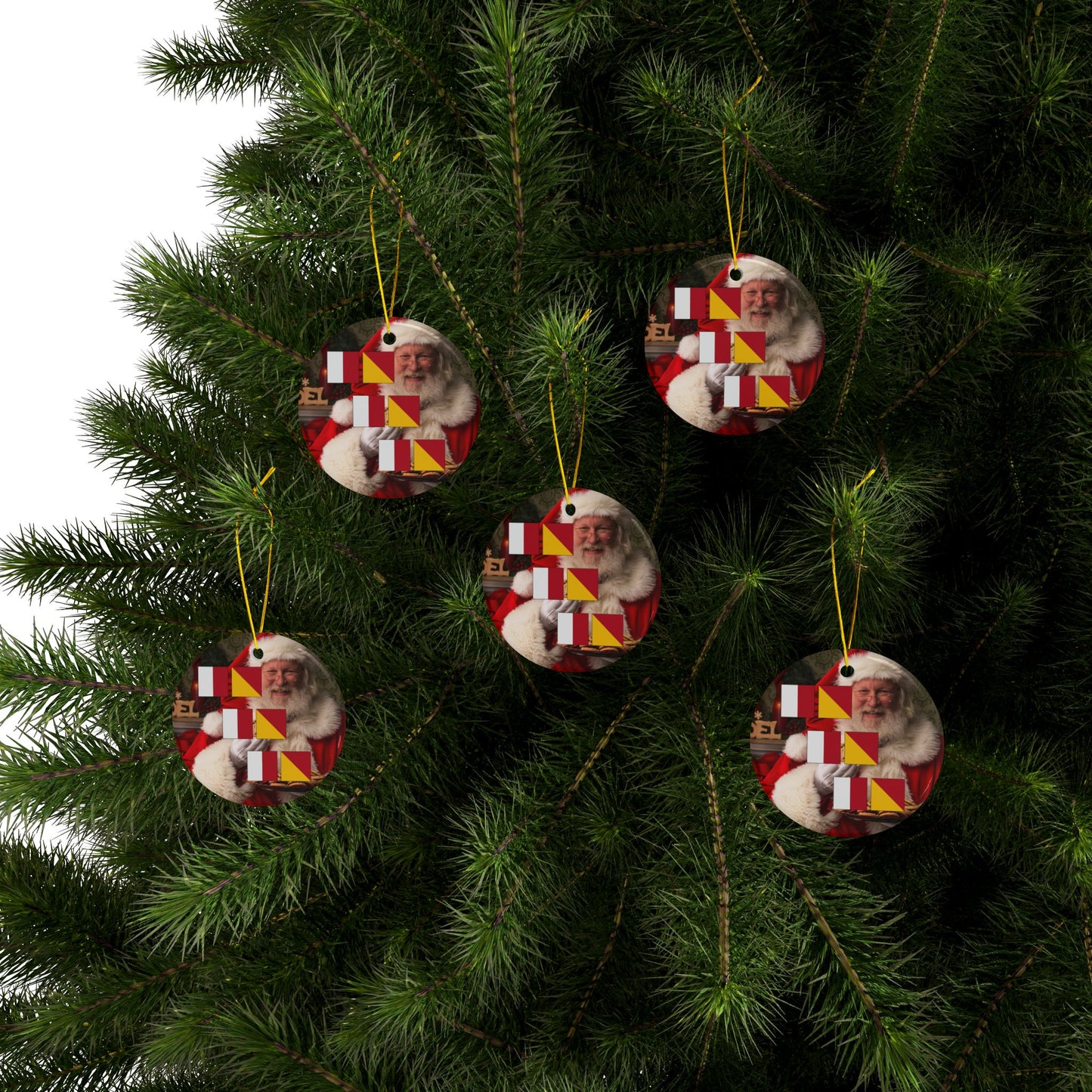 Ceramic Ornaments, 2-Side Print, Signal Flags HoHoHo Santa3