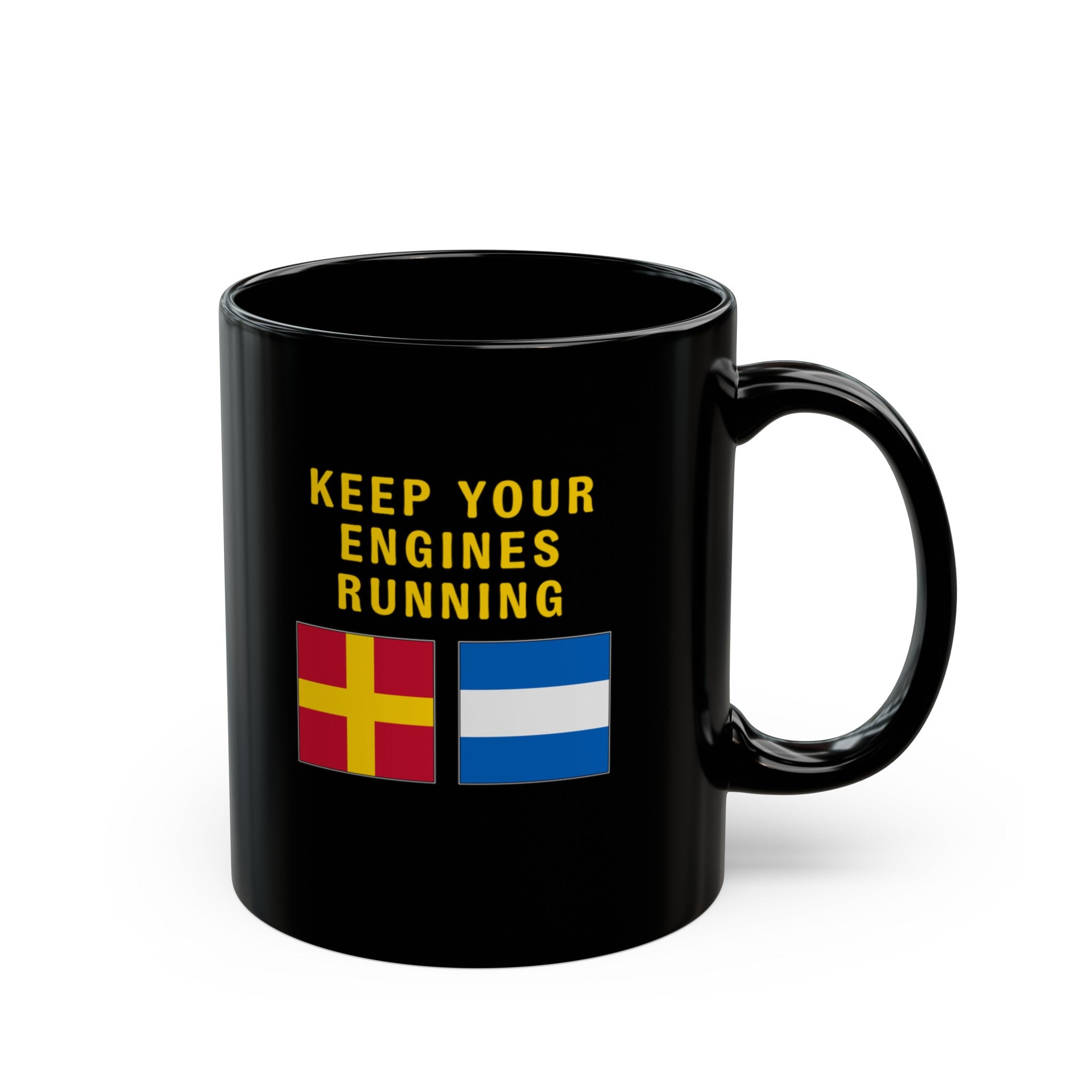 nautiMessage Black Mug - ROMEO JULIETT - Keep Your Engines Running