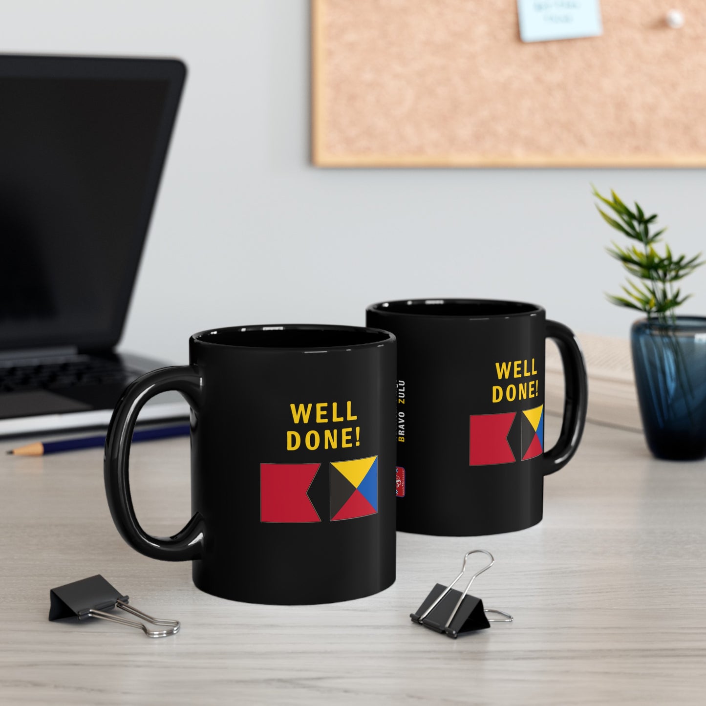 nautiMessage Black Mug - BRAVO ZULU - Well Done!