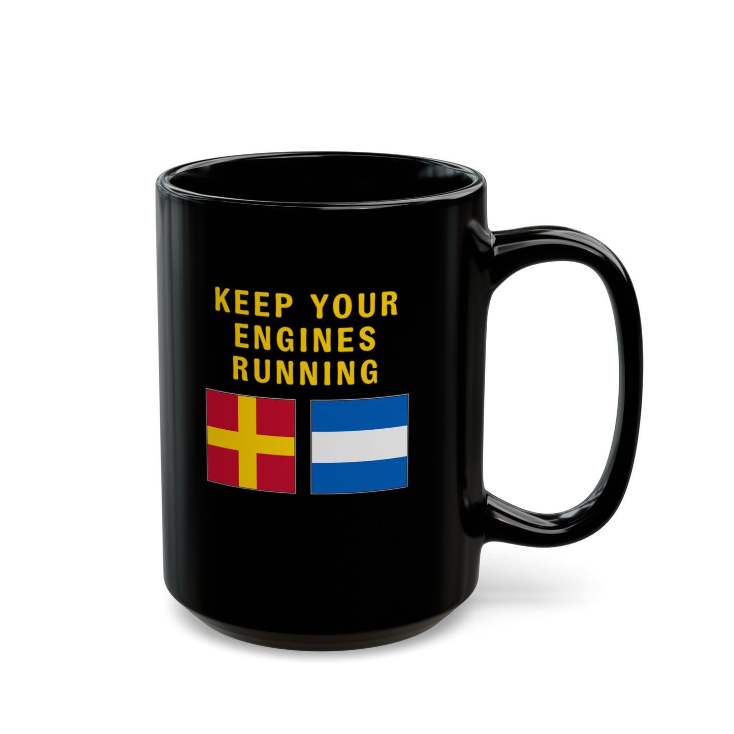 nautiMessage Black Mug - ROMEO JULIETT - Keep Your Engines Running