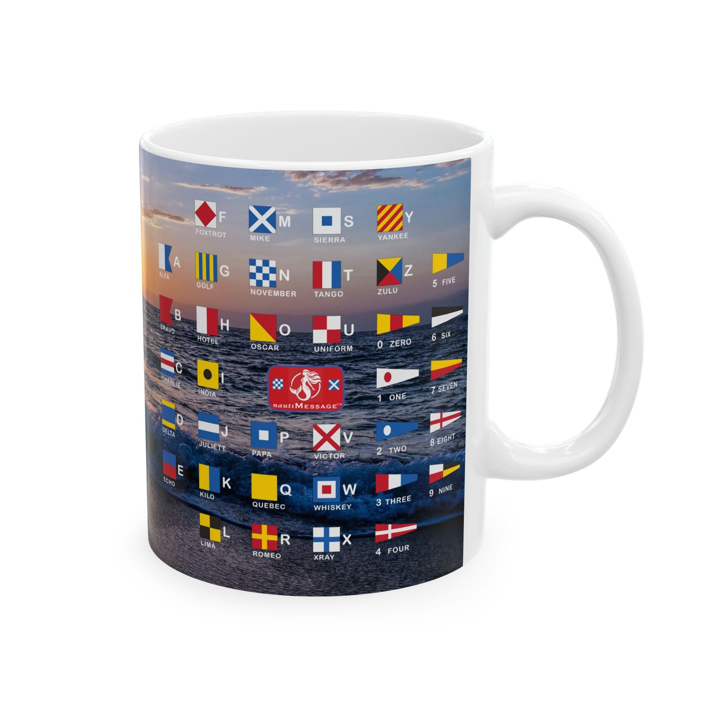 Signal Flag Ceramic Mug, (11oz, 15oz) - All Flags over Beach Scene