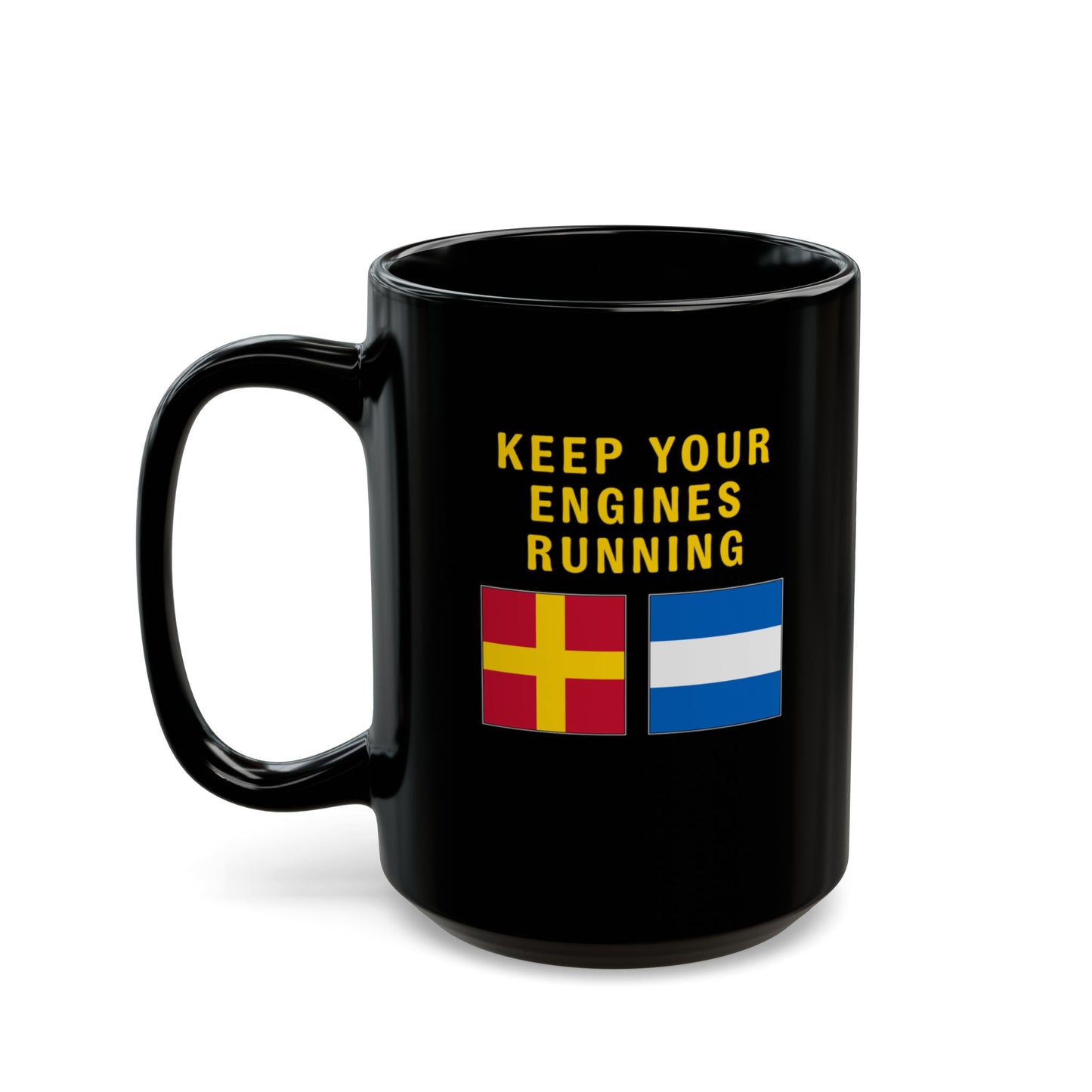 nautiMessage Black Mug - ROMEO JULIETT - Keep Your Engines Running