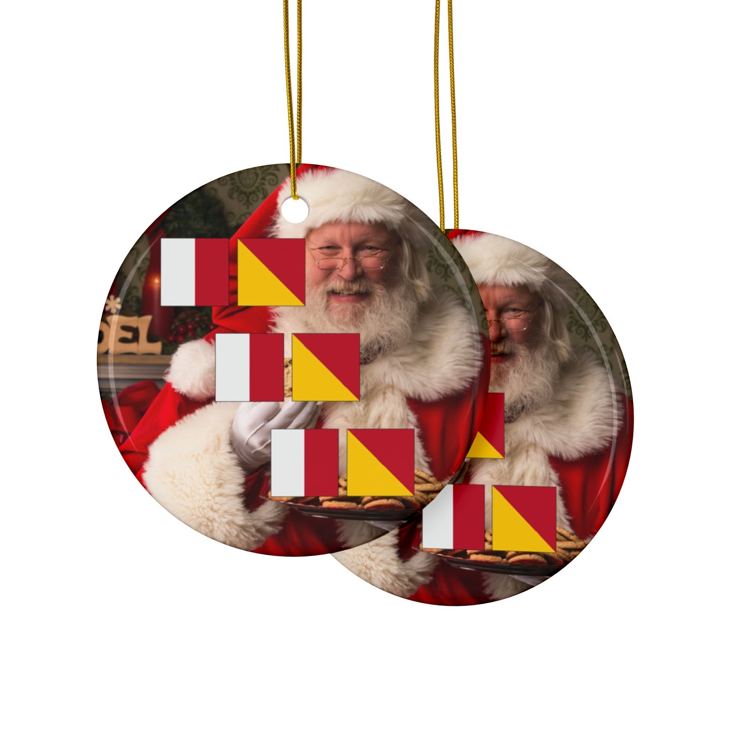 Ceramic Ornaments, 2-Side Print, Signal Flags HoHoHo Santa3