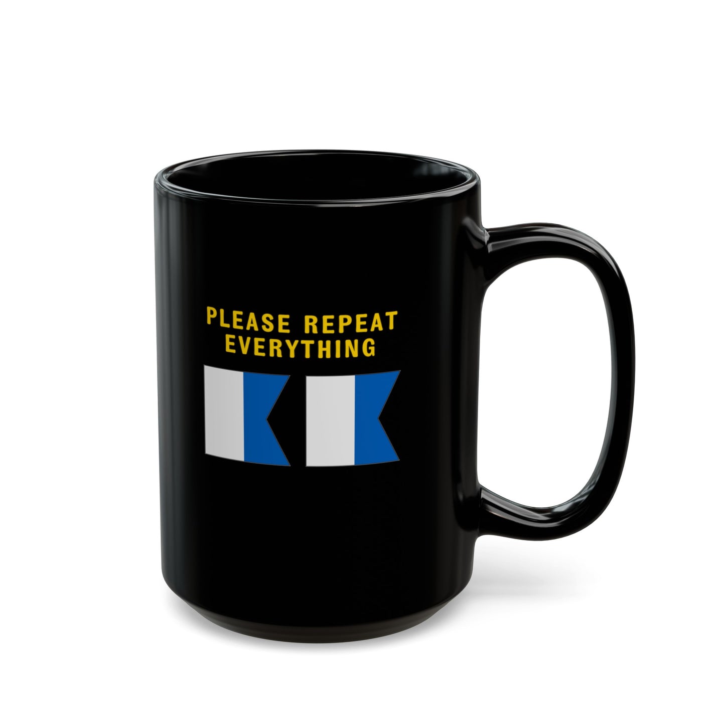 nautiMessage Black Mug - ALFA ALFA - Please Repeat Everything