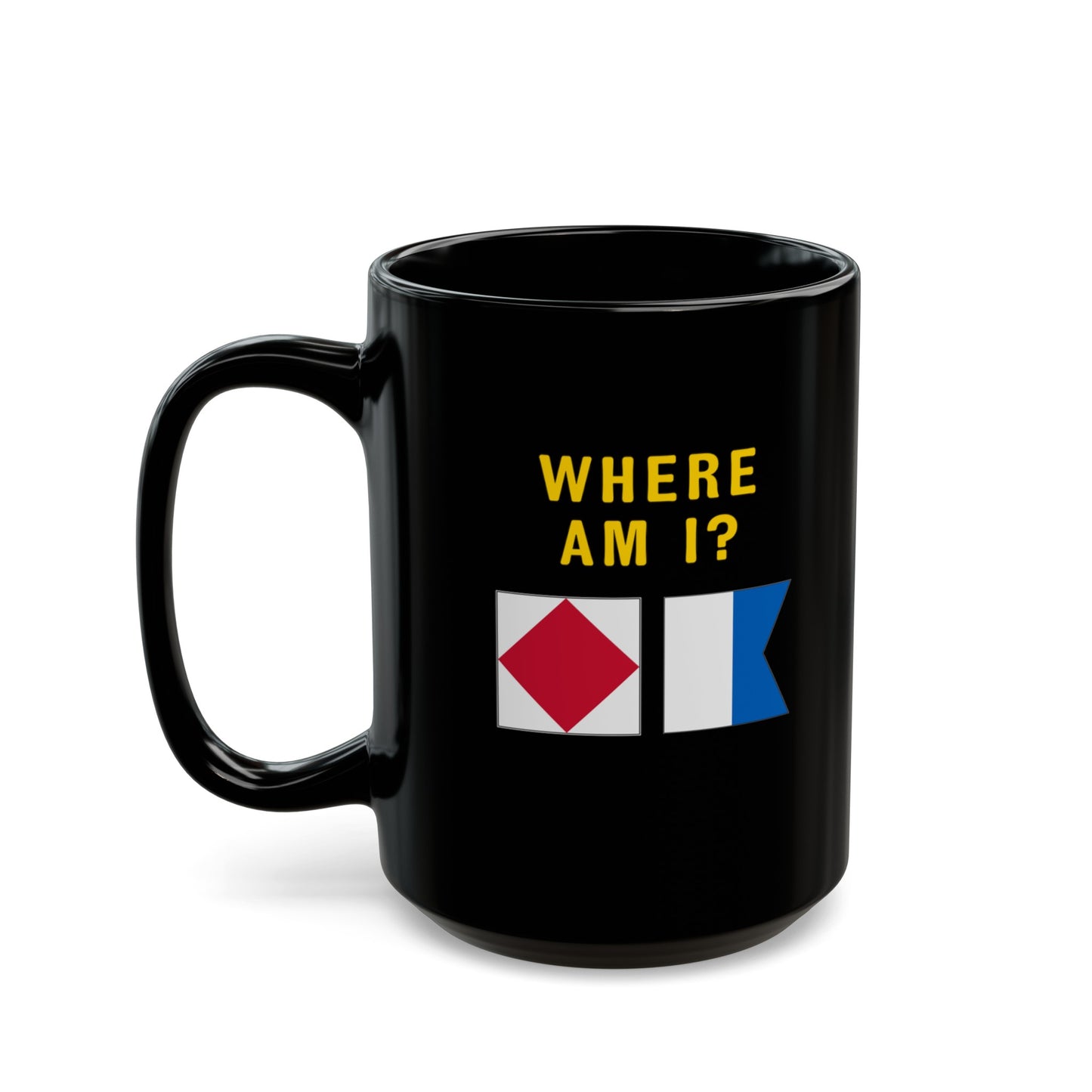 nautiMessage Black Mug - FOXTROT ALFA- Where Am I?