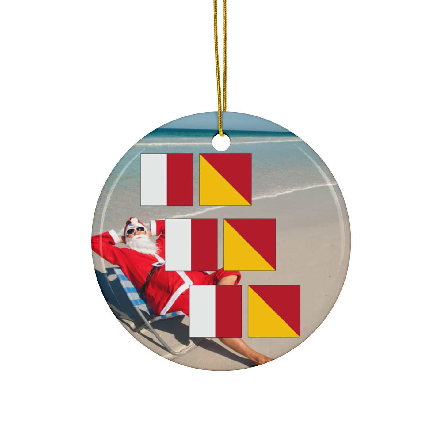 Ceramic Ornaments, 2-Side Print, Signal Flags HoHoHo Santa1