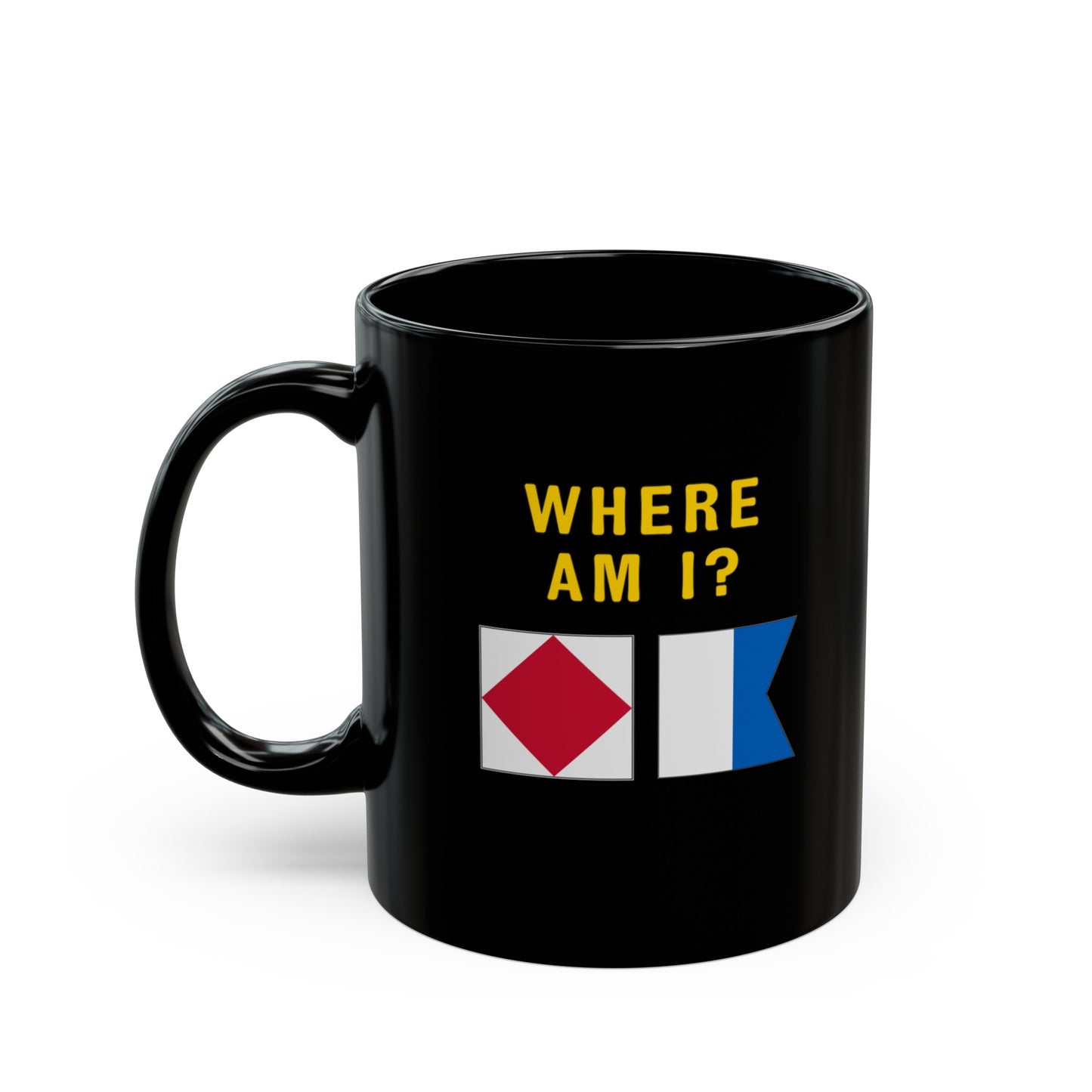 nautiMessage Black Mug - FOXTROT ALFA- Where Am I?