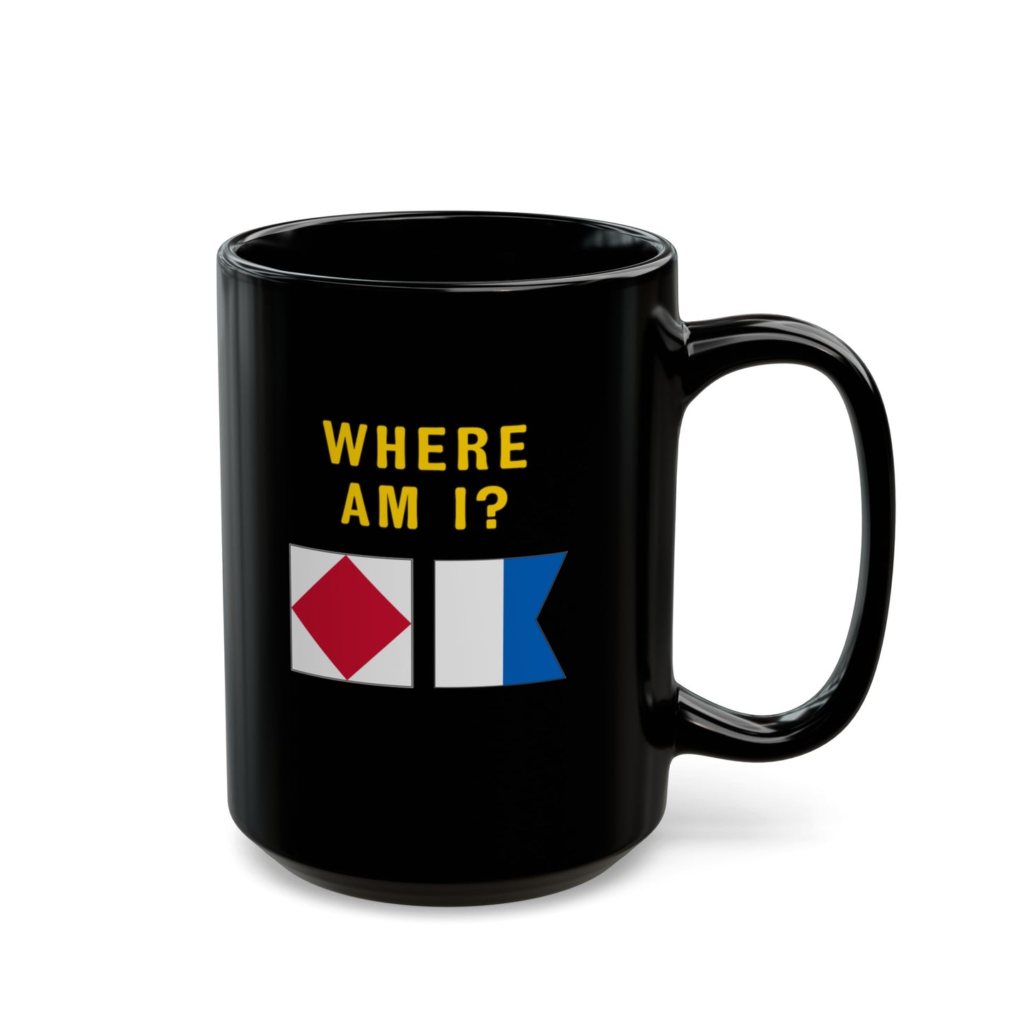 nautiMessage Black Mug - FOXTROT ALFA- Where Am I?