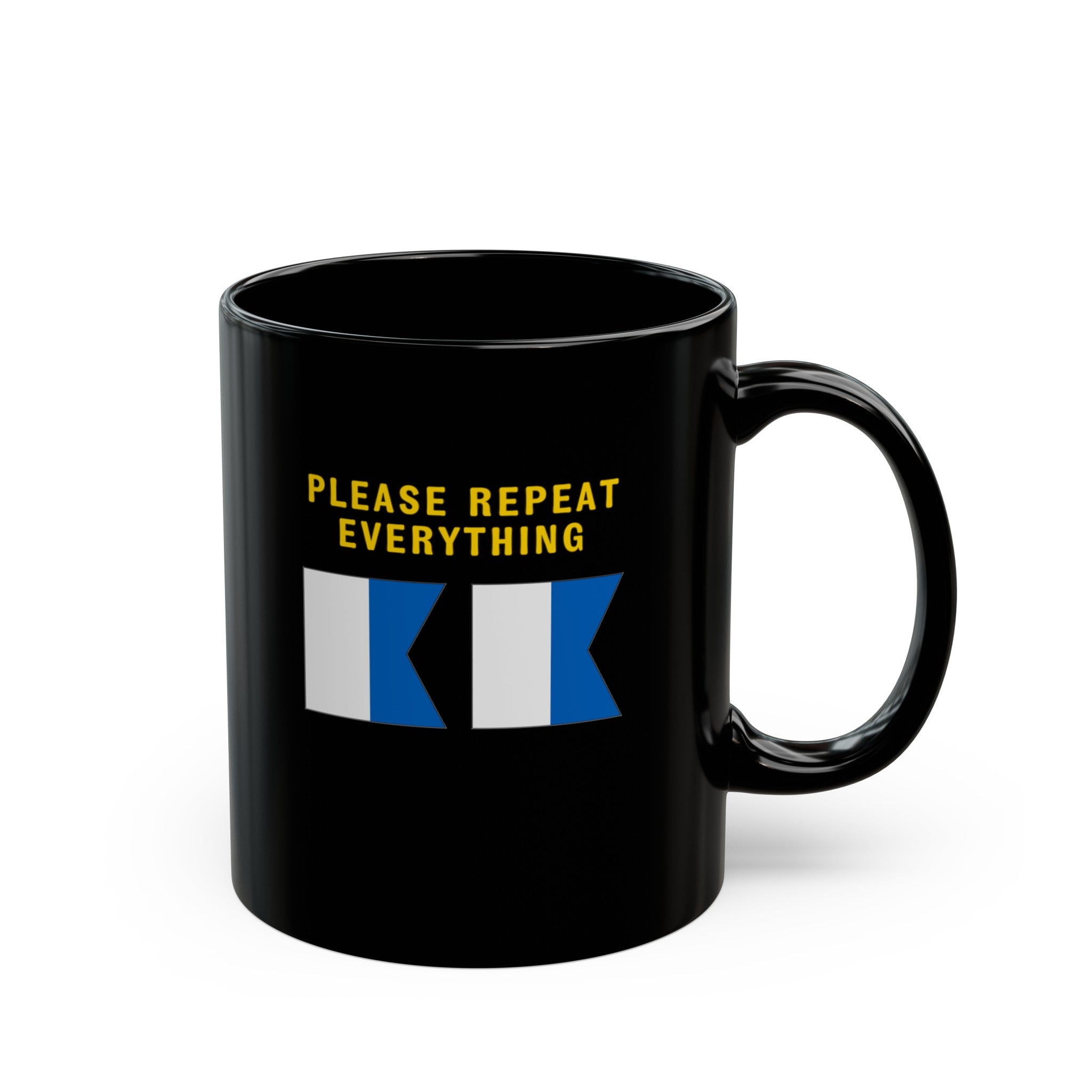 nautiMessage Black Mug - ALFA ALFA - Please Repeat Everything