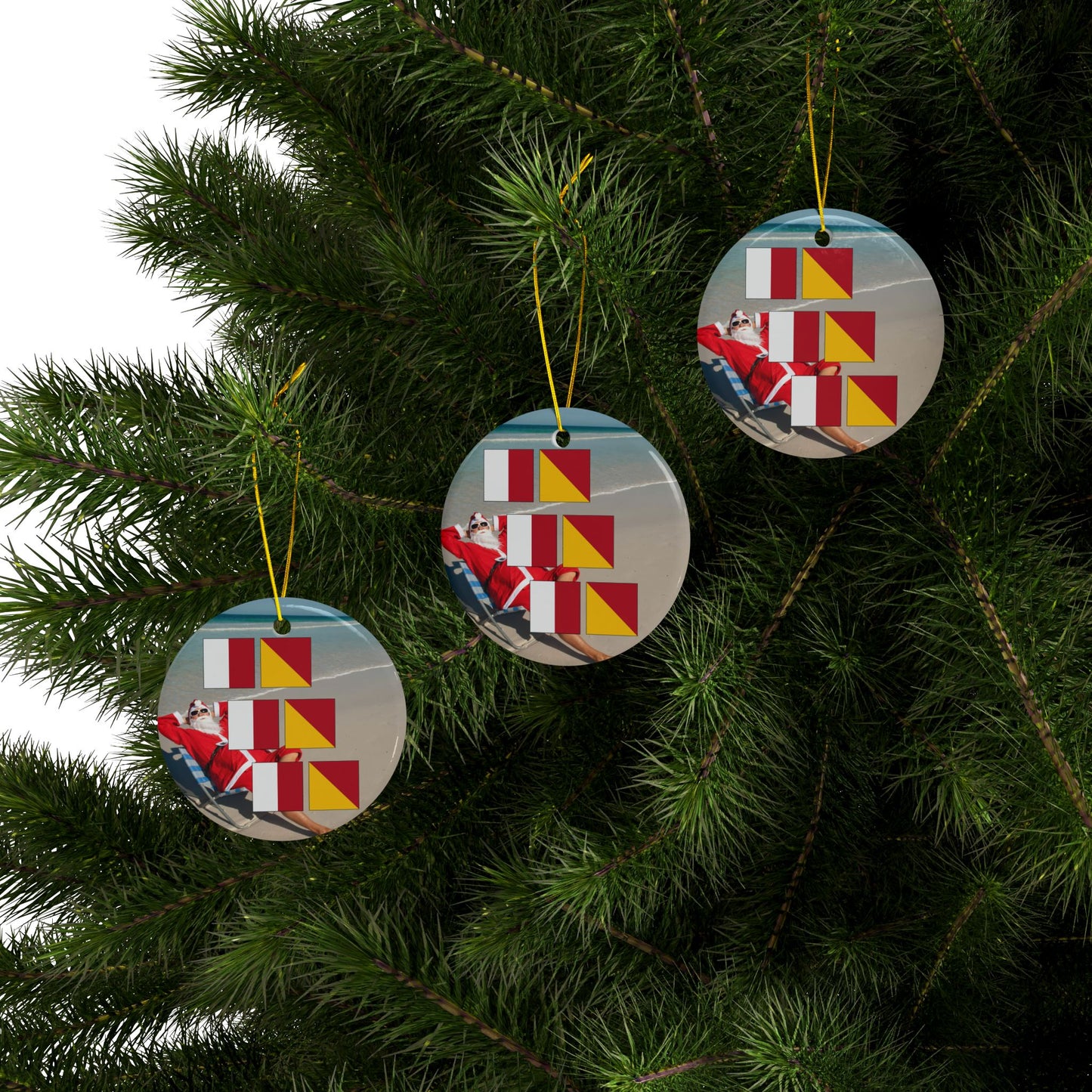 Ceramic Ornaments, 2-Side Print, Signal Flags HoHoHo Santa1