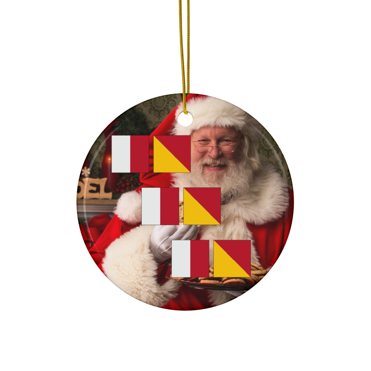 Ceramic Ornaments, 2-Side Print, Signal Flags HoHoHo Santa3