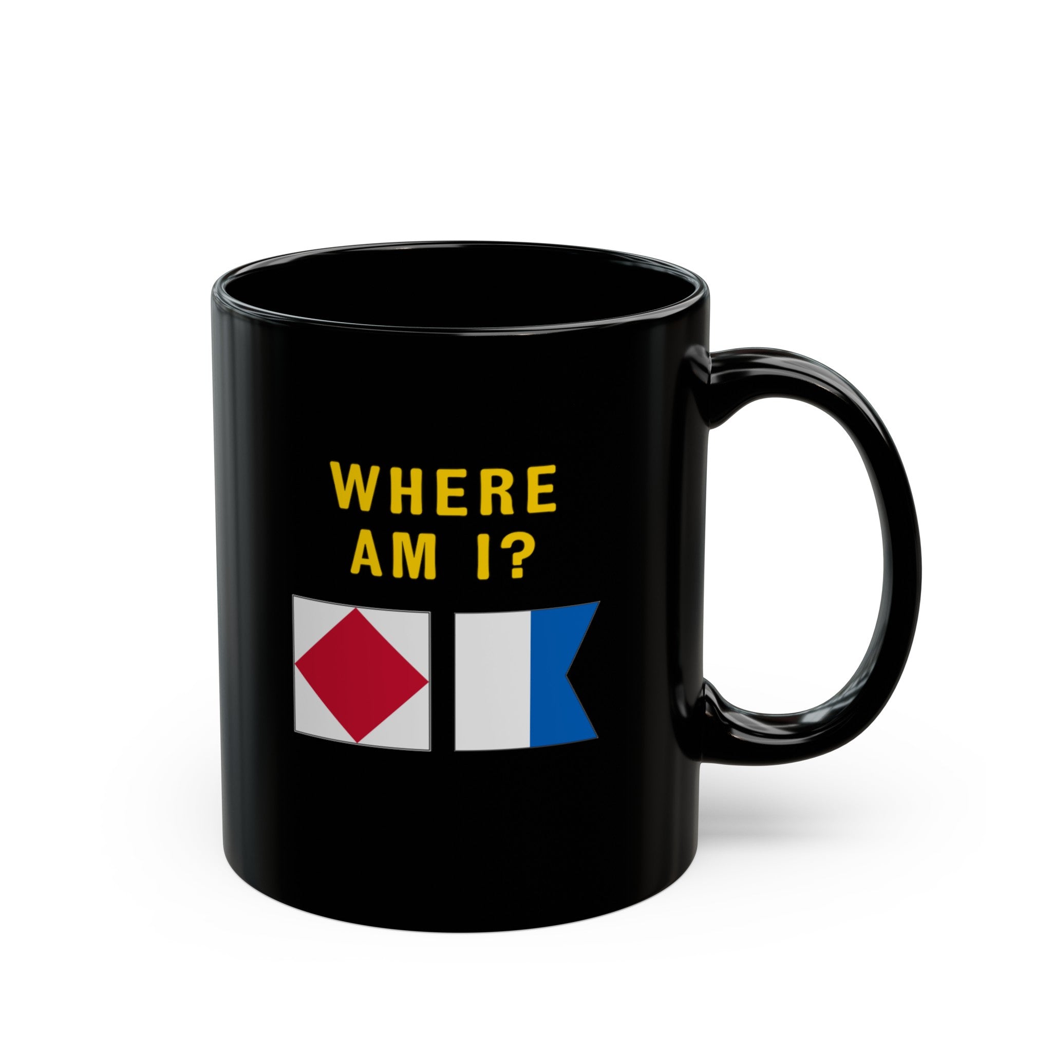 nautiMessage Black Mug - FOXTROT ALFA- Where Am I?