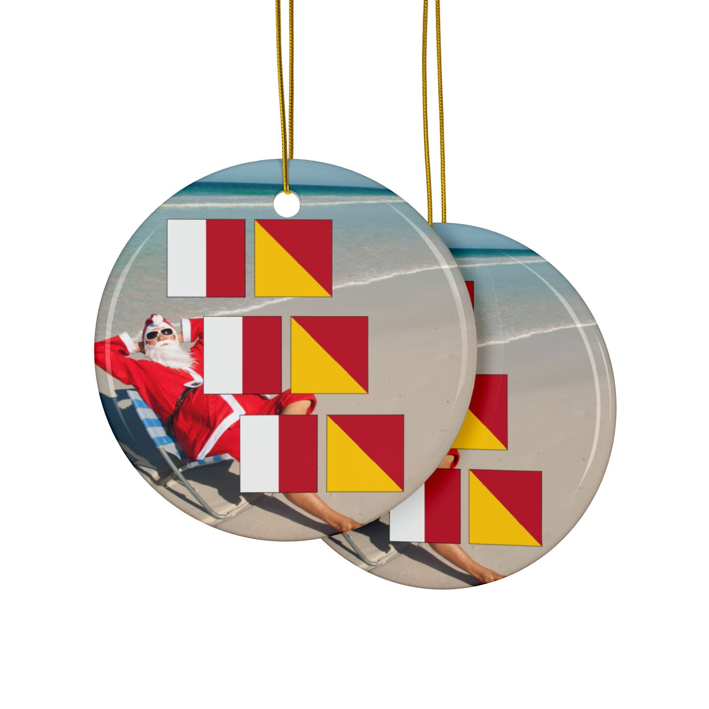 Ceramic Ornaments, 2-Side Print, Signal Flags HoHoHo Santa1