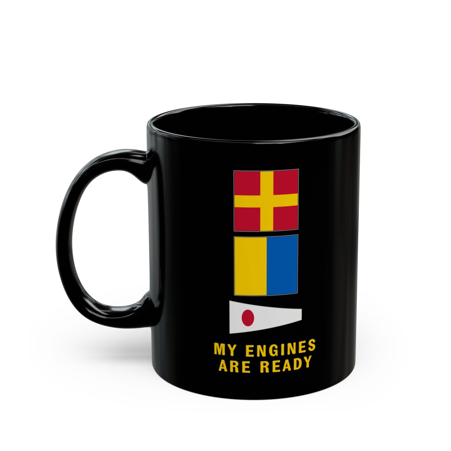 nautiMessage Black Mug - ROMEO KILO ONE - My Engines are Ready