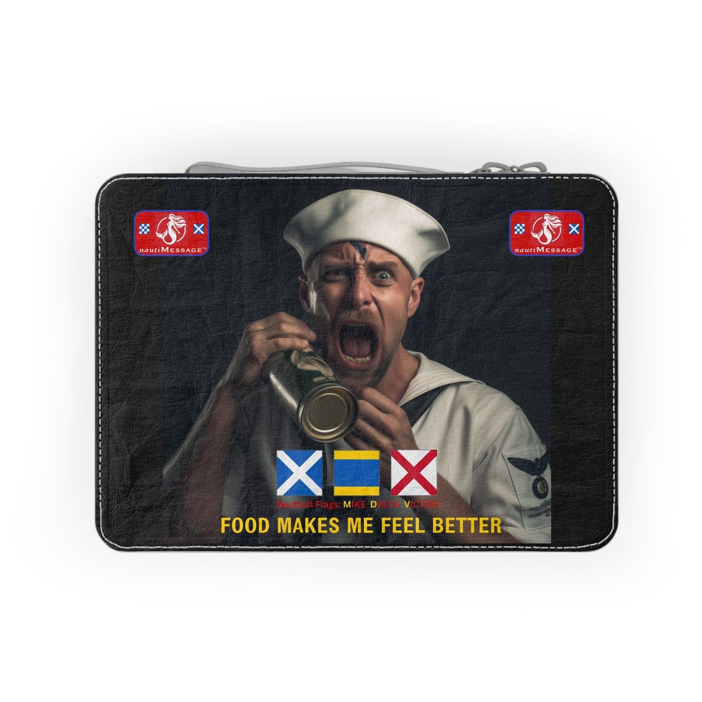 Nautical Signal Flag Paper Lunch Bag: MDV (Mike Delta Victor) "Food makes me feel better"