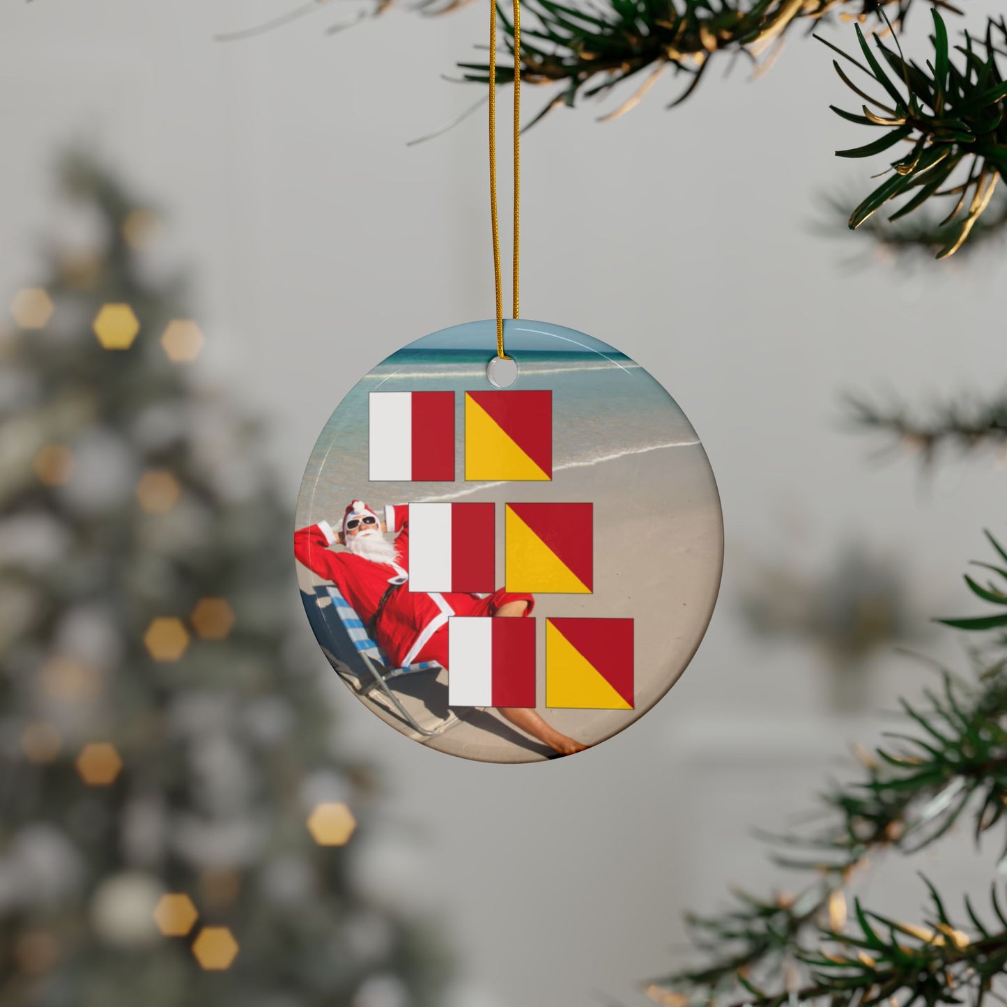 Ceramic Ornaments, 2-Side Print, Signal Flags HoHoHo Santa1